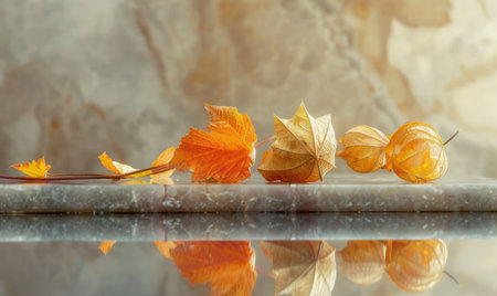 A few physalis on a marble slabの素材