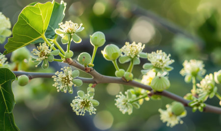 Close-up of flowering fig branchesの素材
