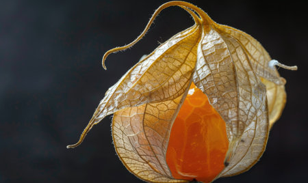 Macro view of physalis with a focus on the delicate husk textureの素材