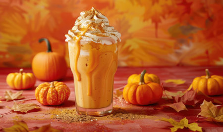A pumpkin pie milkshake topped with whipped creamの素材