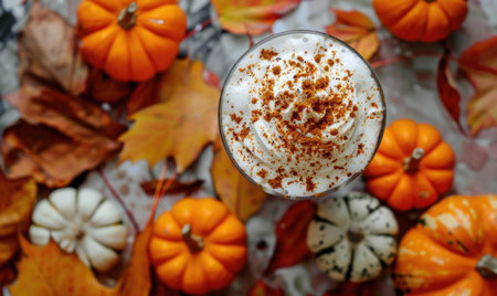 A pumpkin spice affogato with vanilla ice cream and a shot of espressoの素材