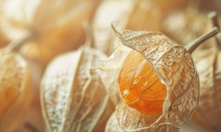 Macro view of physalis with a focus on the delicate husk textureの素材