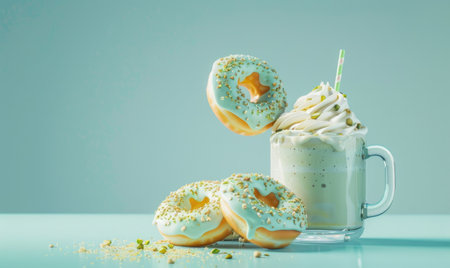 Glazed donuts and coffee cocktail in a glassの素材