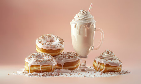 An image of vanilla donuts on a pastel cream backgroundの素材