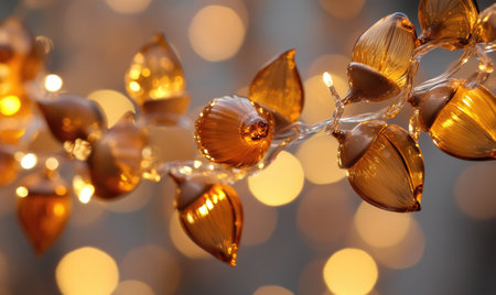 Garland of glass acorns and leaves, soft warm lightの素材