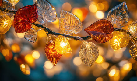 Garland of glass acorns and leaves, soft warm lightの素材