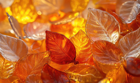 Garland of glass leaves and warm lights, cozy fall themeの素材