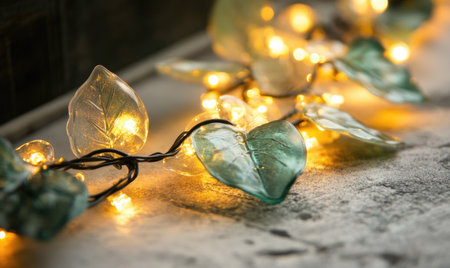 Garland of glass leaves and warm lights, cozy fall themeの素材