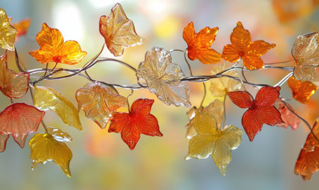 Garland of glass leaves and warm lights, cozy fall themeの素材