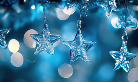 Garland of glass stars, cool white illuminationの素材