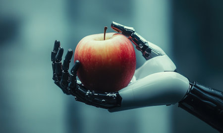 Robot fingers holding gently an appleの素材