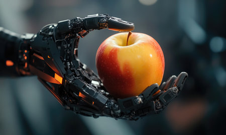 Robot fingers holding gently an appleの素材