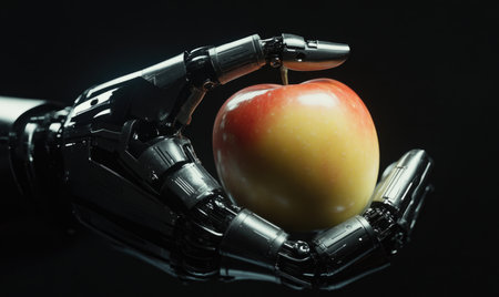 Robot fingers holding gently an appleの素材