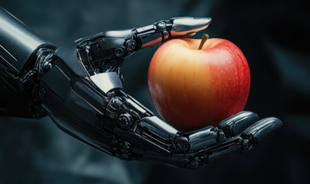 Robot fingers holding gently an appleの素材