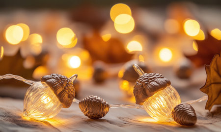 Warm white string lights with glass acorns, autumn themeの素材