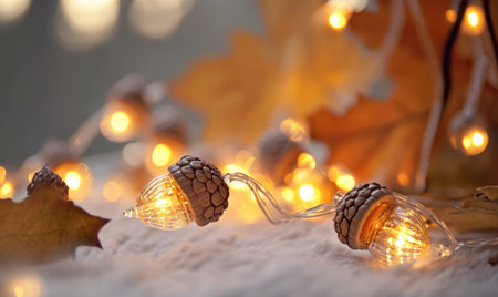 Warm white string lights with glass acorns, autumn themeの素材
