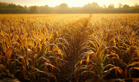 Cornfield at dusk, soft light, golden huesの素材