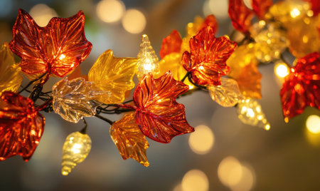 Garland of glass acorns and leaves, soft warm lightの素材