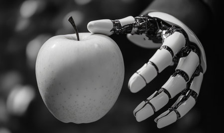 Robot fingers holding gently an appleの素材