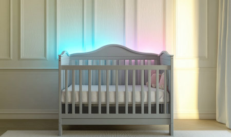 Light gray crib with soft lavender beddingの素材