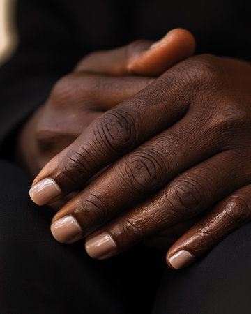 Close-up portrait of a man's handsの素材