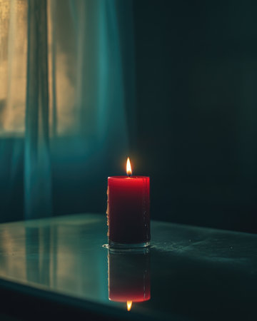 A single red candle burning slowlyの素材
