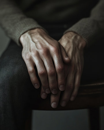 Closeup portrait of male handsの素材