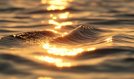Close-up of small waves in a lake, sunlight sparkling on the waterの素材