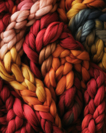 Soft, chunky knit blanket, rich autumnal huesの素材