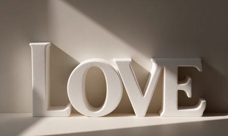 The letters LOVE are made of white blocks. They are arranged in a way that they spell out the wordの素材