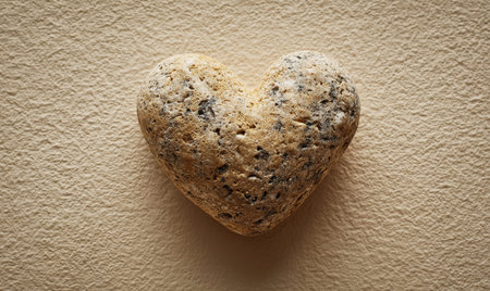 A rock with a heart shape on it. The rock is brown and has a few black spotsの素材