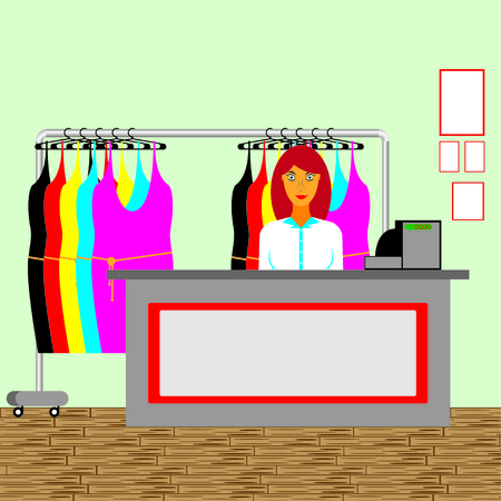 Salesman in the store. Vector illustration.のイラスト素材