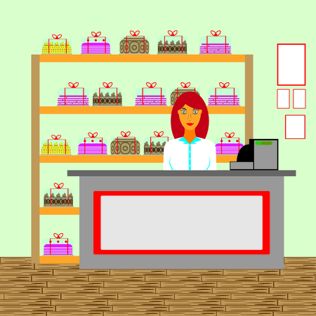 Salesman in the store. Vector illustration.のイラスト素材