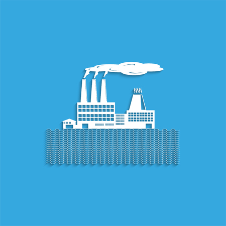 The factory on the riverbank. Symbol. Vector icon.のイラスト素材