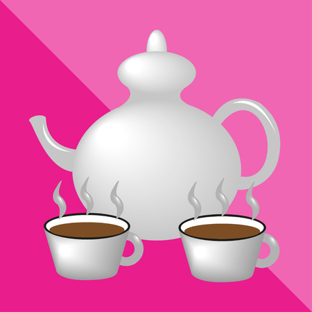 Teapot and teacups. Kitchen utensils and equipment. Vector icon.のイラスト素材