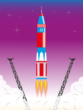 Start space rocket carrier from the launch pad. Color vector illustration.のイラスト素材