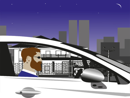 The man at the wheel of the car. Vector illustration.のイラスト素材