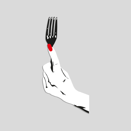Fork in the female hand. Vector illustration.のイラスト素材