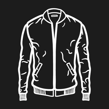 Beautiful hand-drawn outlined icon of a jacket in dark backgroundのイラスト素材