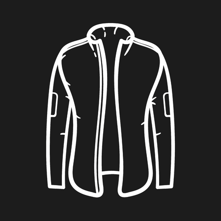 Beautiful hand-drawn outlined icon of a jacket in dark backgroundのイラスト素材