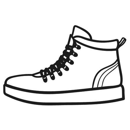 Beautiful hand-drawn outlined icon of a boot in white backgroundのイラスト素材