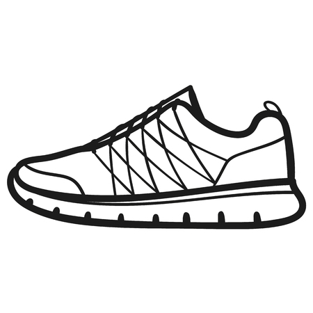 Beautiful hand-drawn outlined icon of a sneaker in white backgroundのイラスト素材