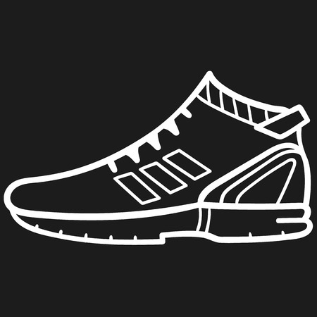 Beautiful hand-drawn outlined icon of a sneaker in dark backgroundのイラスト素材