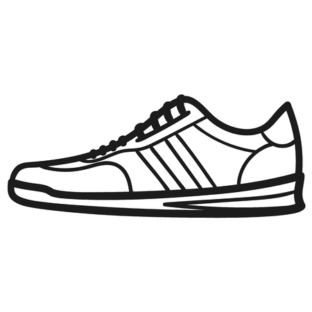 Beautiful hand-drawn outlined icon of a sneaker in white backgroundのイラスト素材