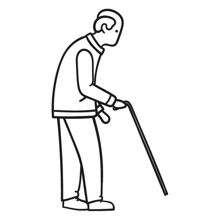 Elderly man walking alone with a caneのイラスト素材