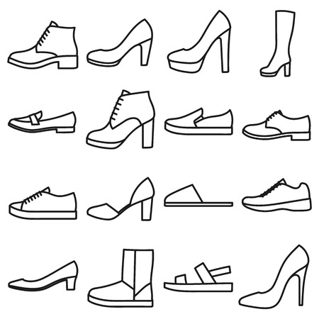 Set of beautiful hand-drawn outlined icons of a women's shoes in white backgroundのイラスト素材