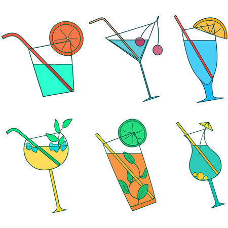 Beautiful hand-drawn icon of a colorful bright cocktail in a glassのイラスト素材