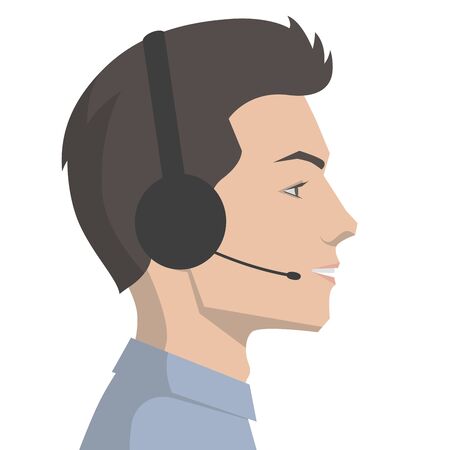 Side view of a face of a handsome man talking on the phone in the officeの写真素材