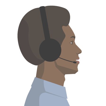 Side view of a face of a handsome man talking on the phone in the officeのイラスト素材