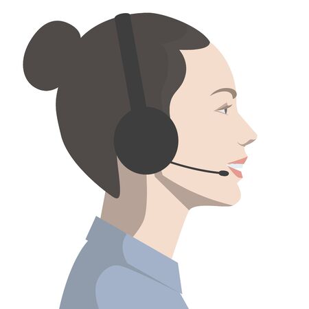 Side view of a face of a beautiful woman talking on the phone in the officeのイラスト素材